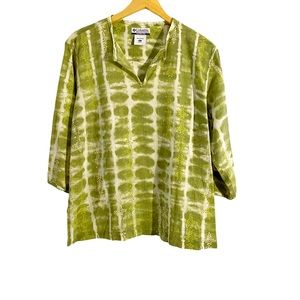 Columbia Green & White Tie Dye Pullover Tunic Top, Size XL